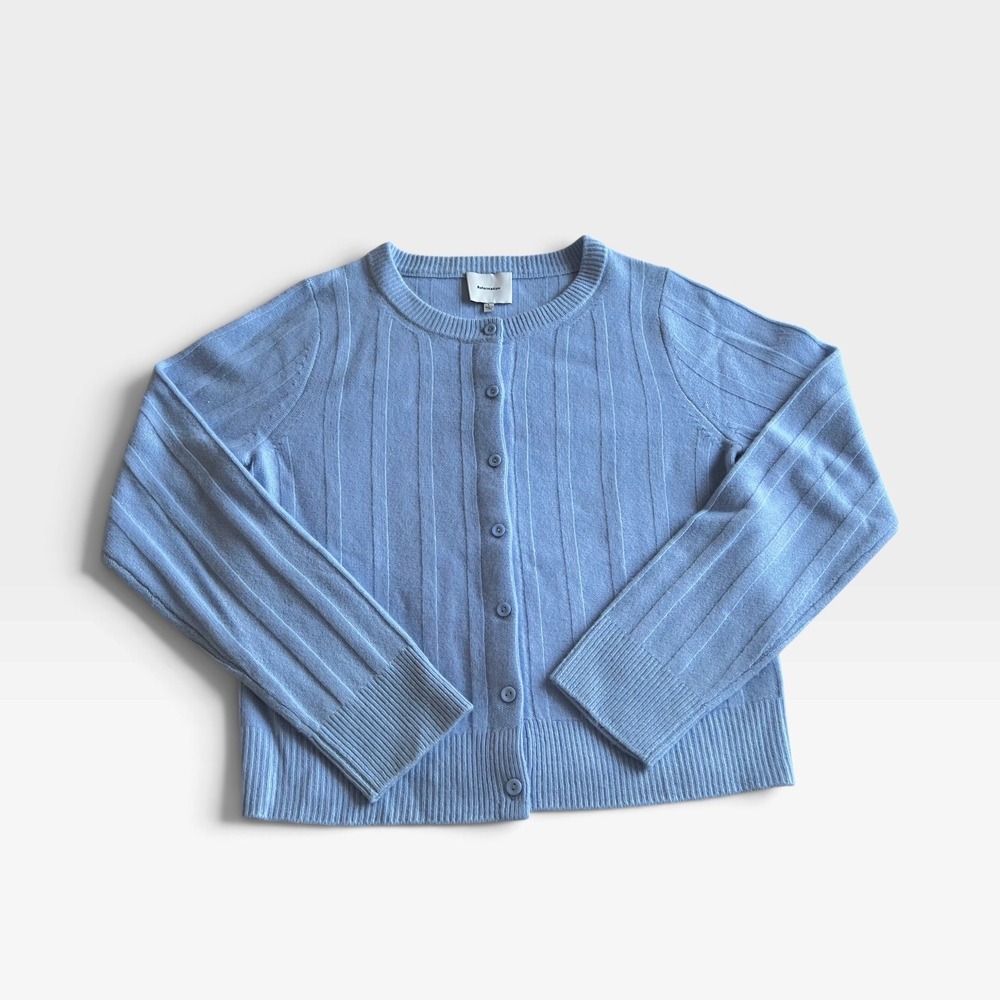 Reformation Hannah Wool Cardigan Light Blue Merino Sweater Size L